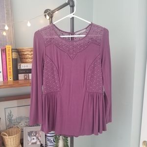 Daniel Rainn Darcie Lace Eyelet Button Back Peplum Knit Top